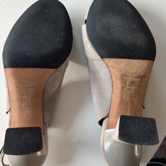 Stuart Weitzman Grey Suede Slingback Heels - Picture 5 of 7